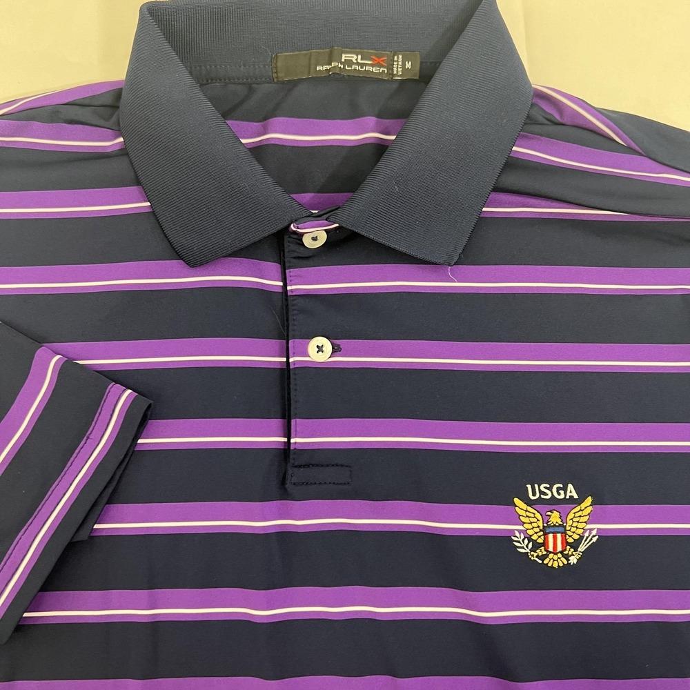 USGA Shirt Mens Medium‎ Blue Purple Golf Ralph Lauren RLX Striped Polo Top